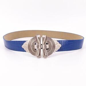 80s Mimi two piece buckle silver & blue belt 1980s vintage